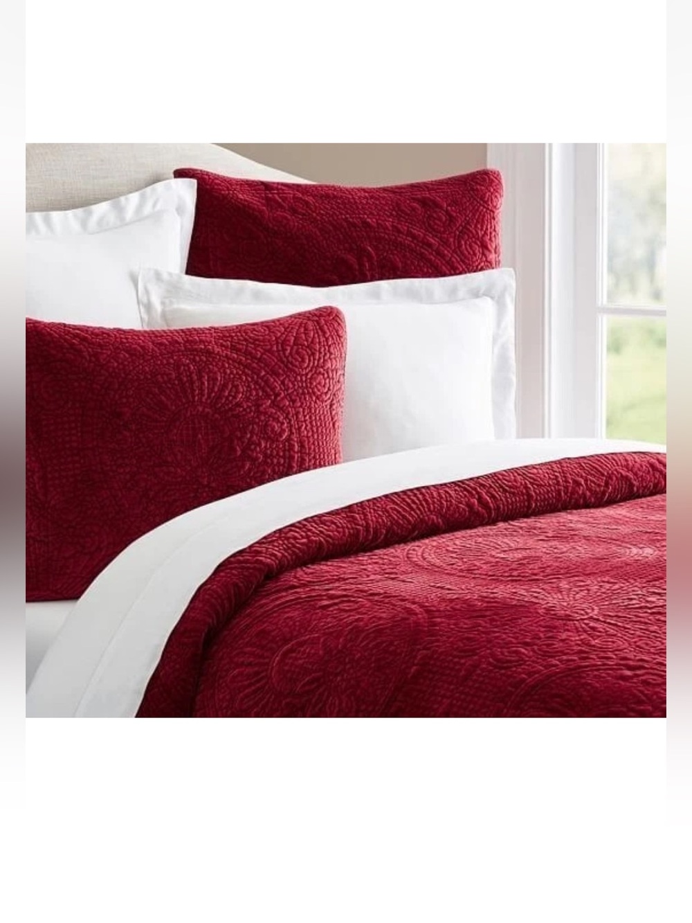 Pottery Barn ~ quilted Linen cotton side-tie 2 Pillow shams